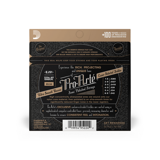 D’Addario EJ51 Cuerdas de Guitarra Clásica con bajos pulidos Tension Dura