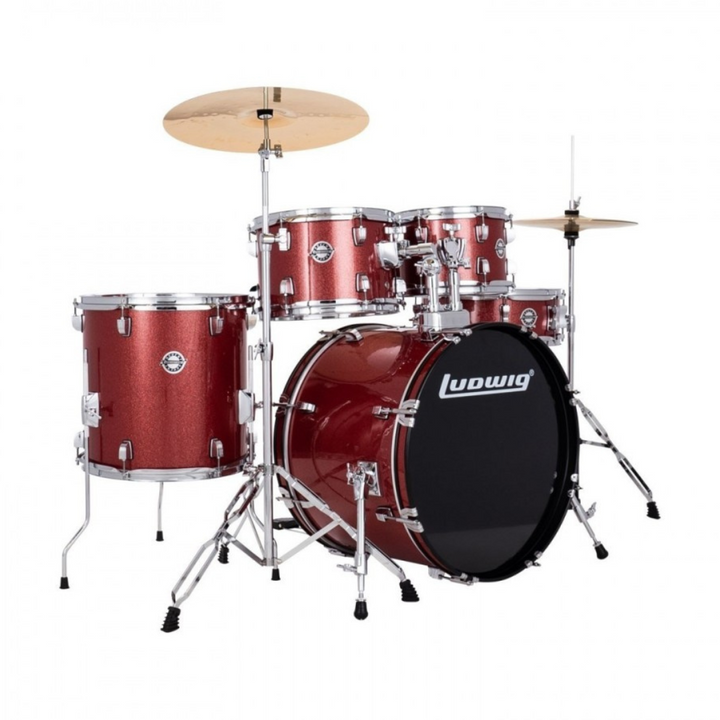 Ludwig LC19014DIR Set de bateria Accent Fuse 5pcs con atriles, platillos, pedal y asiento - RED SPARKLE