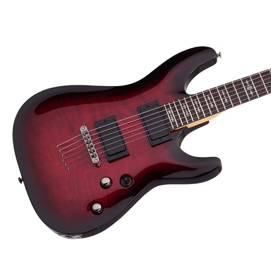 Schecter 3245 DEMON-6 Flamed Maple TOP in Crimson Red Burst