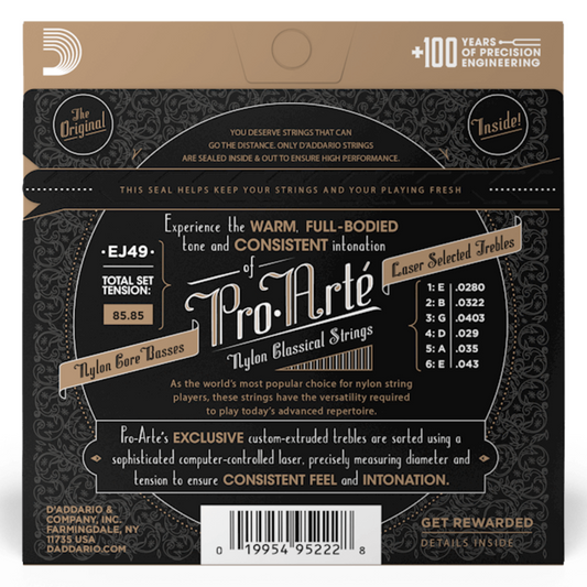 D'Addario EJ49 Pro-Arte Black Nylon Cuerdas de Nyon para Guitarra Tension Normal