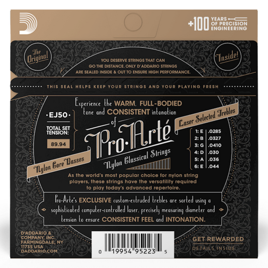 D'Addario EJ50 Pro-Arte Black Nylon Cuerdas de Nyon para Guitarra Tension Dura