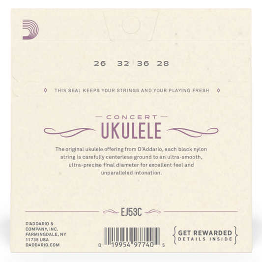 D'Addario EJ53C Juego de Cuerdas de Black Nylon para Ukelele Concierto