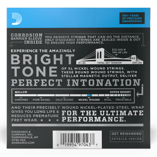 D'addario EXL140-8 Cuerdas para Guitarra Electrica calibre 10 - 74