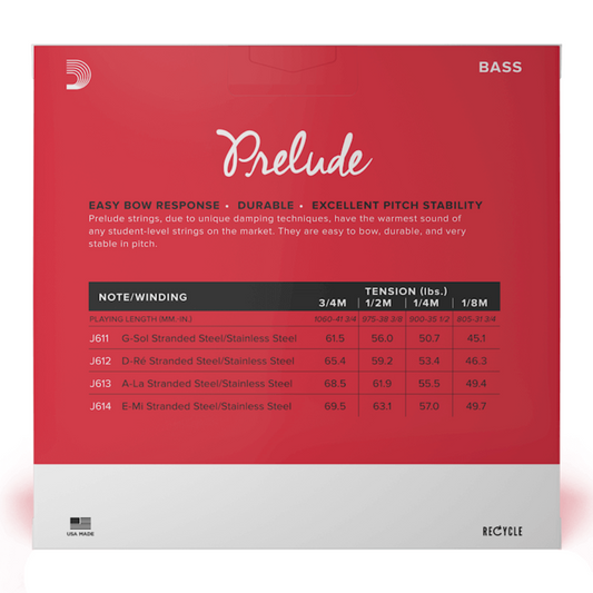 D'addario J610 1/2M Prelude Juego de cuerdas para Contrabajo 1/2 Tension media