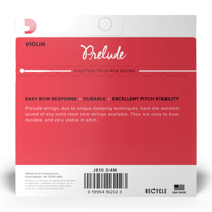 D'addario J810 3/4M Prelude Juego de cuerdas para Violin 3/4 Tension media