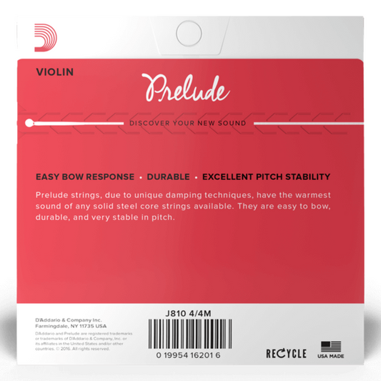 D'addario J810 4/4M Prelude Juego de cuerdas para Violin 4/4 Tension media