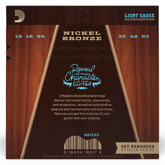 D'Addario NB1253 Nickel Bronze Juego de Cuerdas para Guitarra Austica Calibre 12-53 Light
