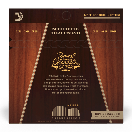 D'Addario NB1256 Nickel Bronze Juego de Cuerdas para Guitarra Austica Calibre 12-56 Light Top/Medium Bottom