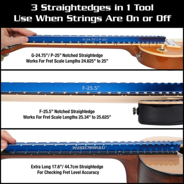 Regla Recta MusicNomad Tri-Beam 3 en 1 para Guitarra